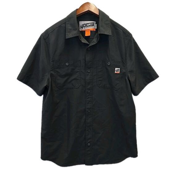 Duluth Trading 40 Grit Short Sleeve Button Down Shirt Size Medium Black Workwear - Picture 1 of 6